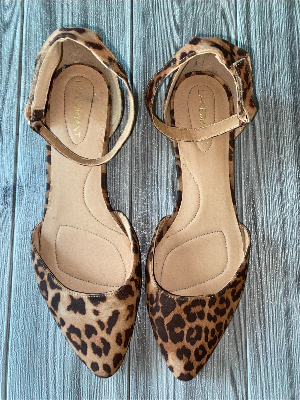 Lane Bryant Leopard-Print Ankle-Strap Flats - Brown/Tan Size 11W - Picture 2 of 8